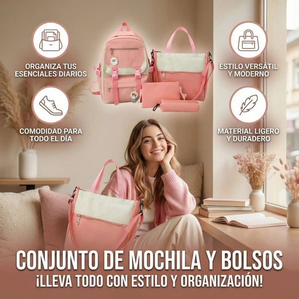 Mochila Kawaii Urbana Set Completo Rosa